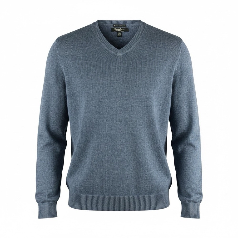 Pronto Uomo Extra Fine Merino Wool Sweater Mens XL Blue V Neck Pullover